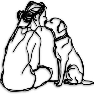 Beautiful Dog and Girl Wall Art Black Metal Wall Decor Dog Lover
